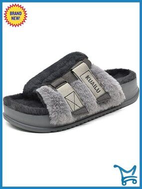 Faux Fur Arch Support Slippers with Suede Straps Memory Foam Insole Non-Slip